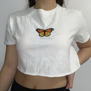 Brandy Melville Butterfly Cropped Shirt